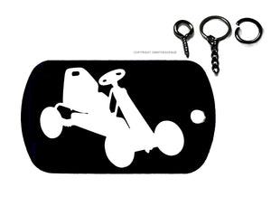 Go Kart Black Metal Keychain Necklace Tag
