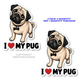 2 Pack - I Love My Pug Dog Puppy Car Truck Window Vinyl Stickers - 4.5" Inches Long Each - OwnTheAvenue