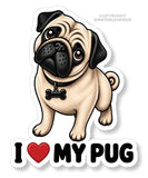 2 Pack - I Love My Pug Dog Puppy Car Truck Window Vinyl Stickers - 4.5" Inches Long Each - OwnTheAvenue