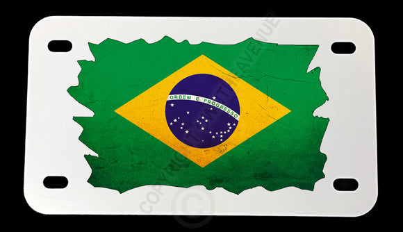 Brazil Brazilian Vintage Style Flag Motorcycle Metal License Plate - OwnTheAvenue