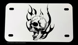 Skull Flames Auto Metal Motorcycle License Plate - OwnTheAvenue