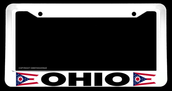 Ohio Flag White License Plate Frame - OwnTheAvenue