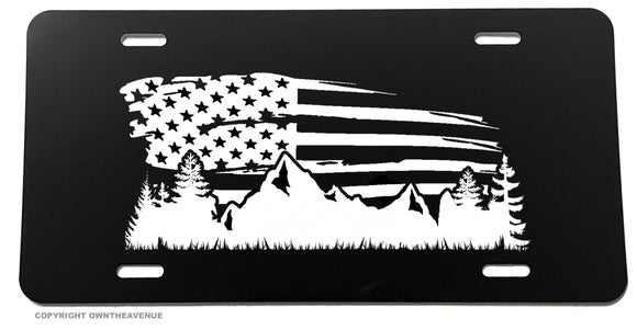 Mountain Range Flag Landscape Scene Hiking Camping License Plate - OwnTheAvenue