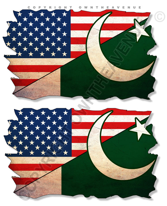2Pcs Pakistan USA American Vintage Style Distressed Flags Sticker Decals 3.25