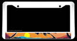 Ocean Palm Trees Sunset Beach Scenery Lovers Waves Surfing White License Plate Frame - OwnTheAvenue
