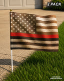 x2 USA American Flags Red Colored Line Support Firefighters Grunge Style 8.1"