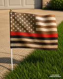 x2 USA American Flags Red Colored Line Support Firefighters Grunge Style 8.1"