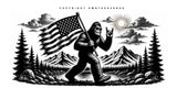 Bigfoot Mountains Forest USA American Flag Humor Auto License Plate