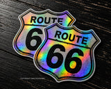 x2 Route 66 Highway Sign Souvenir Rustic Style Holographic V01 Sticker Decals