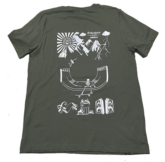 At The Skate Park Skeleton Skateboarding Adult Military Green / Olive T Shirt S - 3XL - OwnTheAvenue