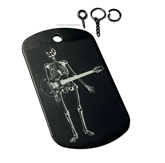 Skeleton Guitar Punk Rock Vintage Style V02 Keychain Necklace Tag