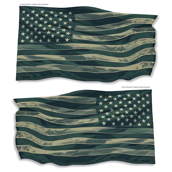 x2 Left & Right Facing USA American Wavey Subdued Flag Sticker Decals 4