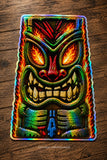 Hawaii Tiki Totem Poll Face Mask Flames Car Truck Holographic Sticker Decal