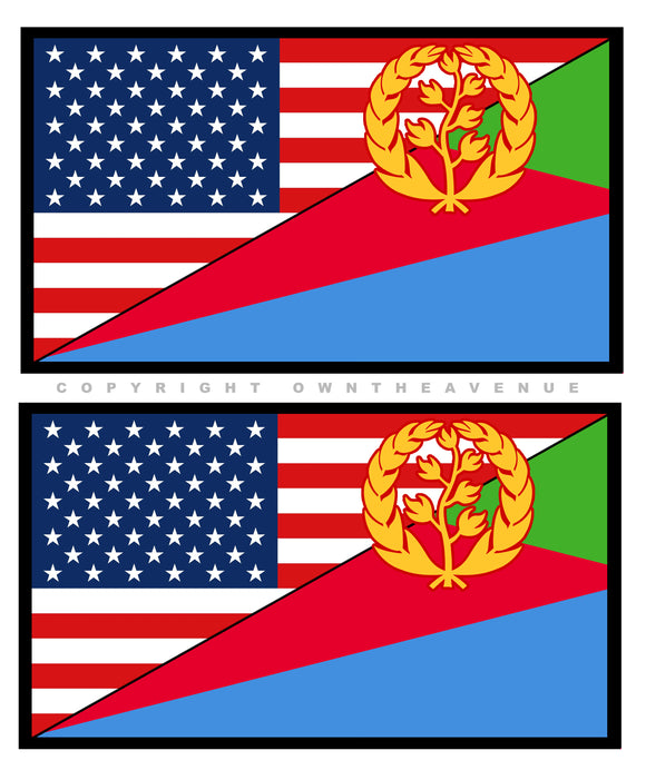 2Pcs Eritrea USA American World Country Flags Vinyl Sticker Decals 3.75