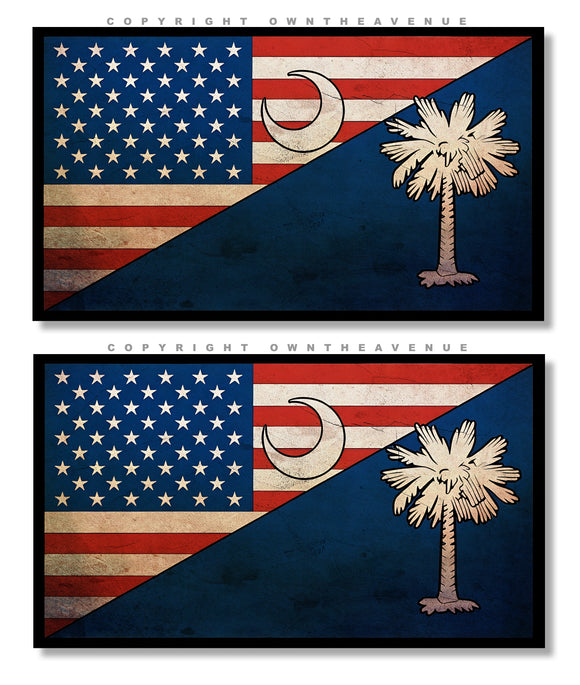 2Pcs South Carolina USA American Flag Vintage Style Vinyl Sticker Decals 3.5