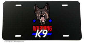Warning K9 Support Police Blue License Plate Cover