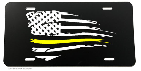 Support Dispatchers American Flag Yellow Color Grunge License Plate Cover