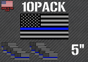 Pack Of 10 Thin Blue Line Flag Sticker Decal - Blue Lives Matter (pk10blineflg) - OwnTheAvenue