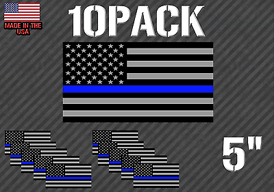 Pack Of 10 Thin Blue Line Flag Sticker Decal - Blue Lives Matter (pk10blineflg) - OwnTheAvenue