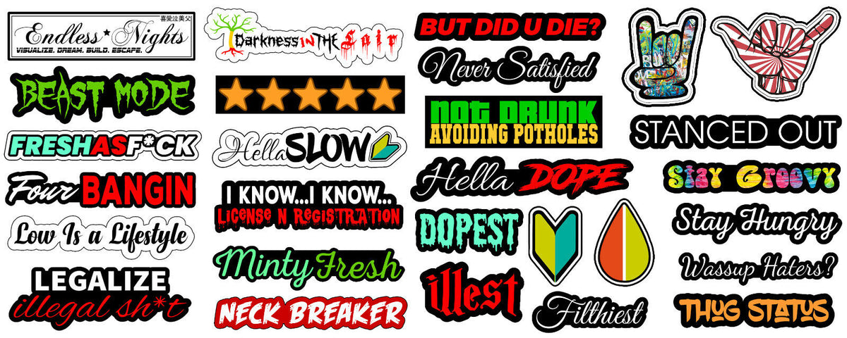 30 JDM Racing Drifting Drag Funny Car Truck Vinyl Decal Stickers Pack ...
