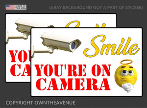2 Pack - Smile You're On Camera! Sticker Video Alarm Security System Decal Warning
