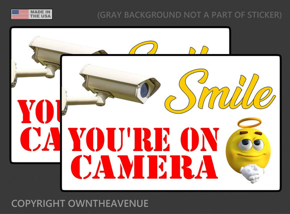 2 Pack - Smile You're On Camera! Sticker Video Alarm Security System Decal Warning - OwnTheAvenue