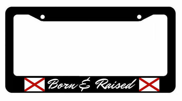 Alabama AL Flag Born And Raised AL License Plate Frame