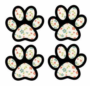 4 Pack - Floral Paw Print Dog Cat Pet Car Truck Window Bumper Cup Decal Stickers - 3" Inches Long Each