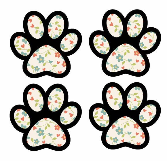 4 Pack - Floral Paw Print Dog Cat Pet Car Truck Window Bumper Cup Decal Stickers - 3