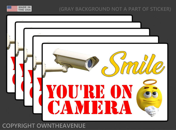 5 Pack Smile You're On Camera Video Alarm Security System Warning Vinyl Sticker Decals - 3