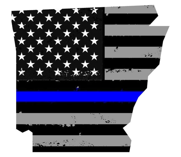 Arkansas AR State Outline Blue Line Flag Support Police Vinyl Sticker