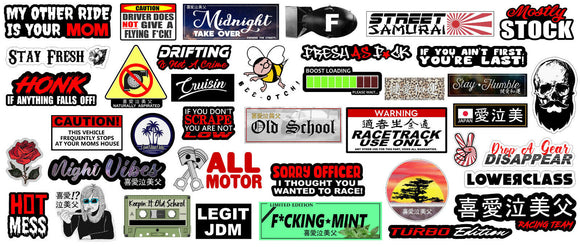 JDM Drifting Drift Racing Race Drag Funny Car Vinyl Decal Sticker Pack of 35 NTV