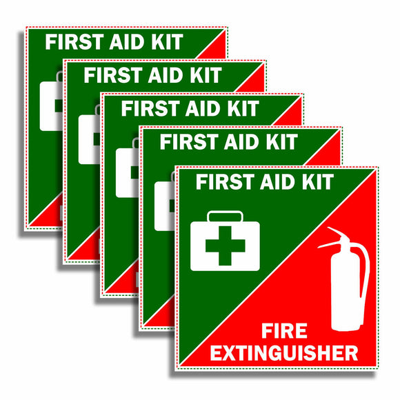 First Aid And Fire Extinguisher 5 Pack Lot Safety Vinyl Stickers 2.5