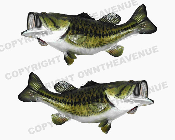 Largemouth Bass Sticker Decal Fishing Boat Car Truck Camper Trailer 2 Pack / Lot