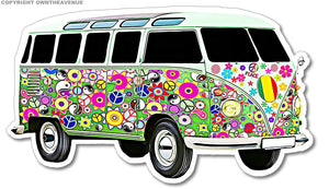 Woodstock Peace Love Music Dove Hippie Van Car Window Bumper Sticker Decal 3.5"