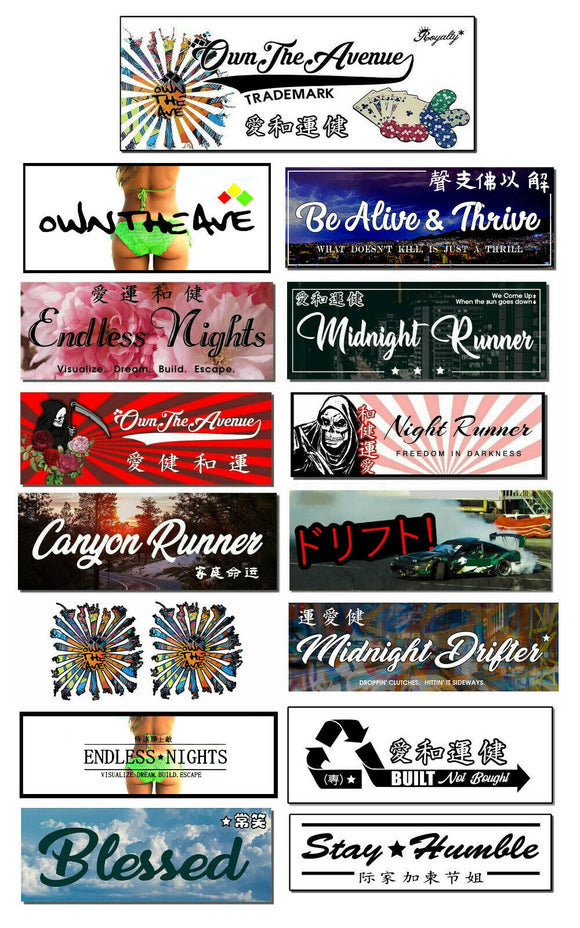 2 Random JDM Box Slap Japanese Kanji Racing Drifting Vinyl Decal Stickers Pack