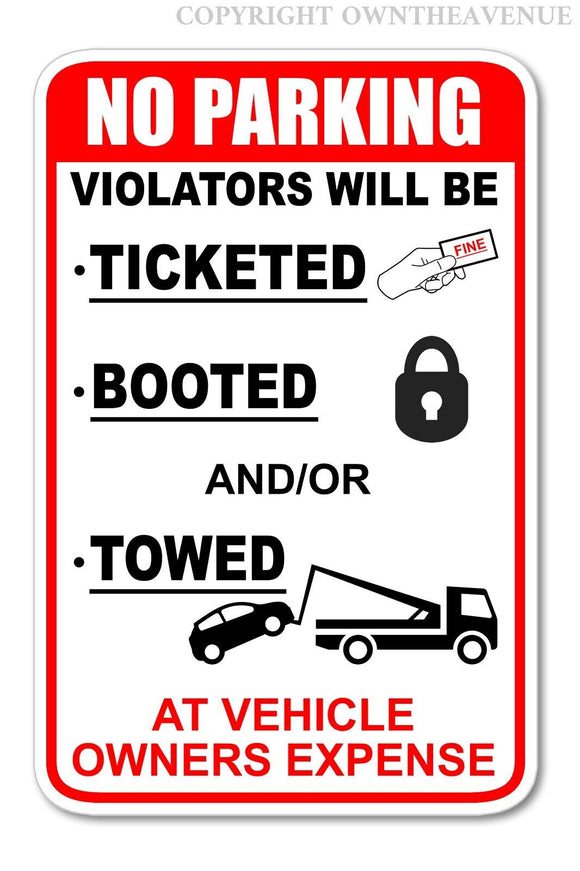 No Parking Ticketed Booted Towed Violation Owners Expense Vinyl Sticker Decal