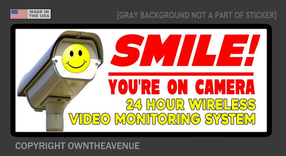 Smile you're on camera 24 HRS sticker video security system warning alarm decal - OwnTheAvenue