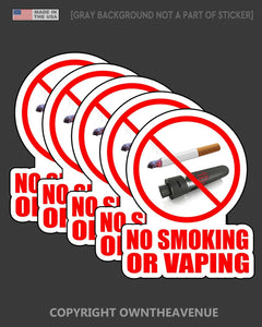 NO SMOKING OR VAPING Store Shop Retail Business Vinyl Sticker Decal 4" - 5 Pack
