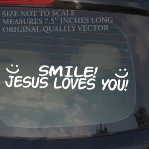 SMILE! Jesus Loves You Christian Christ Religion Funny Cute Decal Sticker 7.5" - OwnTheAvenue