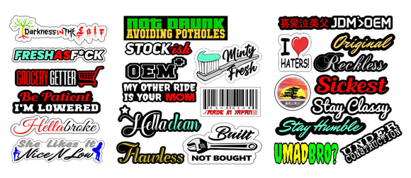 26 JDM Racing Drifting Drag Funny Car Truck Vinyl Decal Stickers Pack Lot Model:DSH - OwnTheAvenue