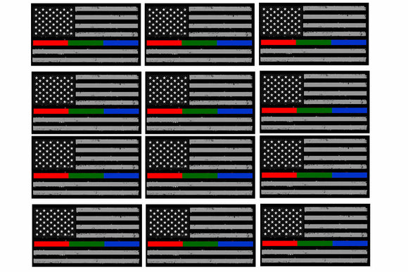 x12 Red Green Blue Line Sticker Decal Flag Fire Fighter Military Police 2