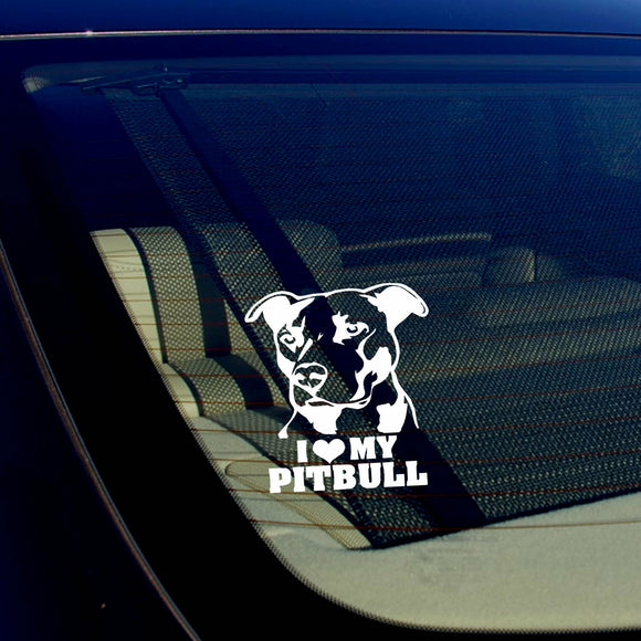 I LOVE MY PITBULL Decal Sticker Car Window Bumper Wall I Love My Rescue Dog 4