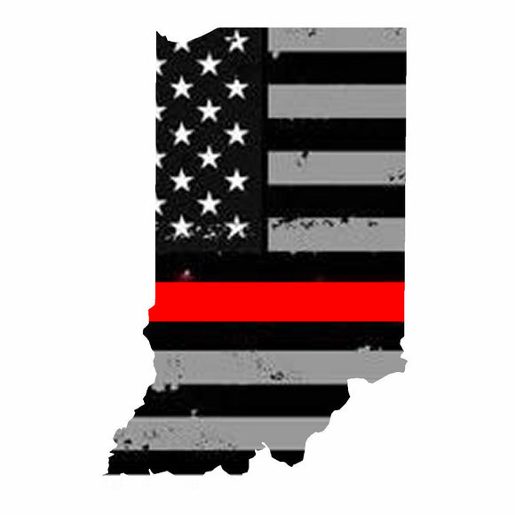 Indiana IN State Outline Red Color Flag Support Fire Fighters Vinyl Sticker - OwnTheAvenue