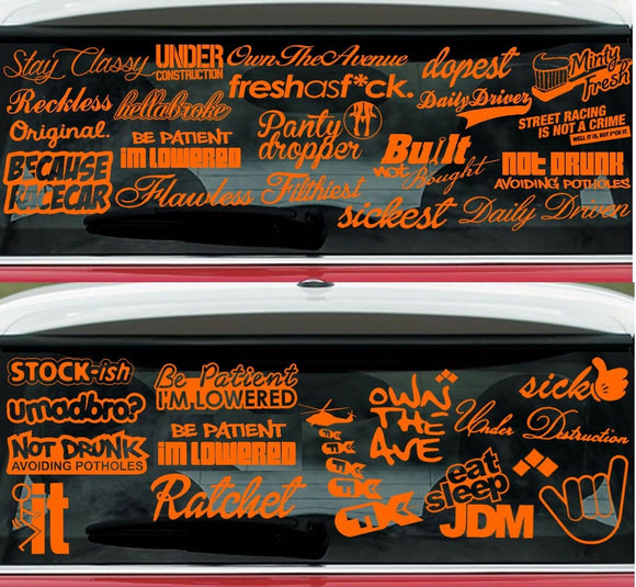 JDM Lot/Pack of 10 Random Orange Stickers/Decals Low Turbo Drift Race (10RO) - OwnTheAvenue