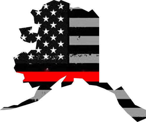 Alaska AK State Outline Red Line Support Fire Fighters Vinyl Sticker