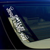 SMILE! Jesus Loves You Christian Christ Religion Windshield Decal Sticker 19" - OwnTheAvenue
