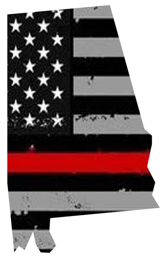 Alabama AL State Outline Red line Support Firefighters Vinyl Sticker