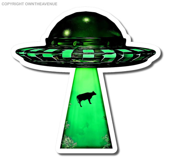 Flying Saucer UFO Alien Cow Abduction Car Truck Bumper Cooler Laptop Sticker
