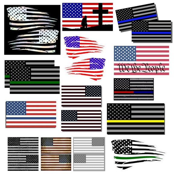 10 Random Red Blue USA American Flag Subdued Vinyl Sticker Decals - Model: 0287 - OwnTheAvenue